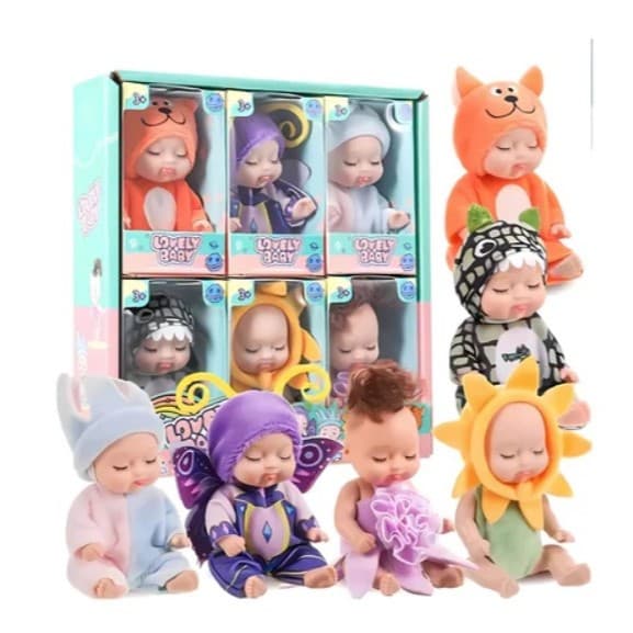 Kit Com 6 Mini Bonecas Bebe Reborn 11cm Realismo Miniatura