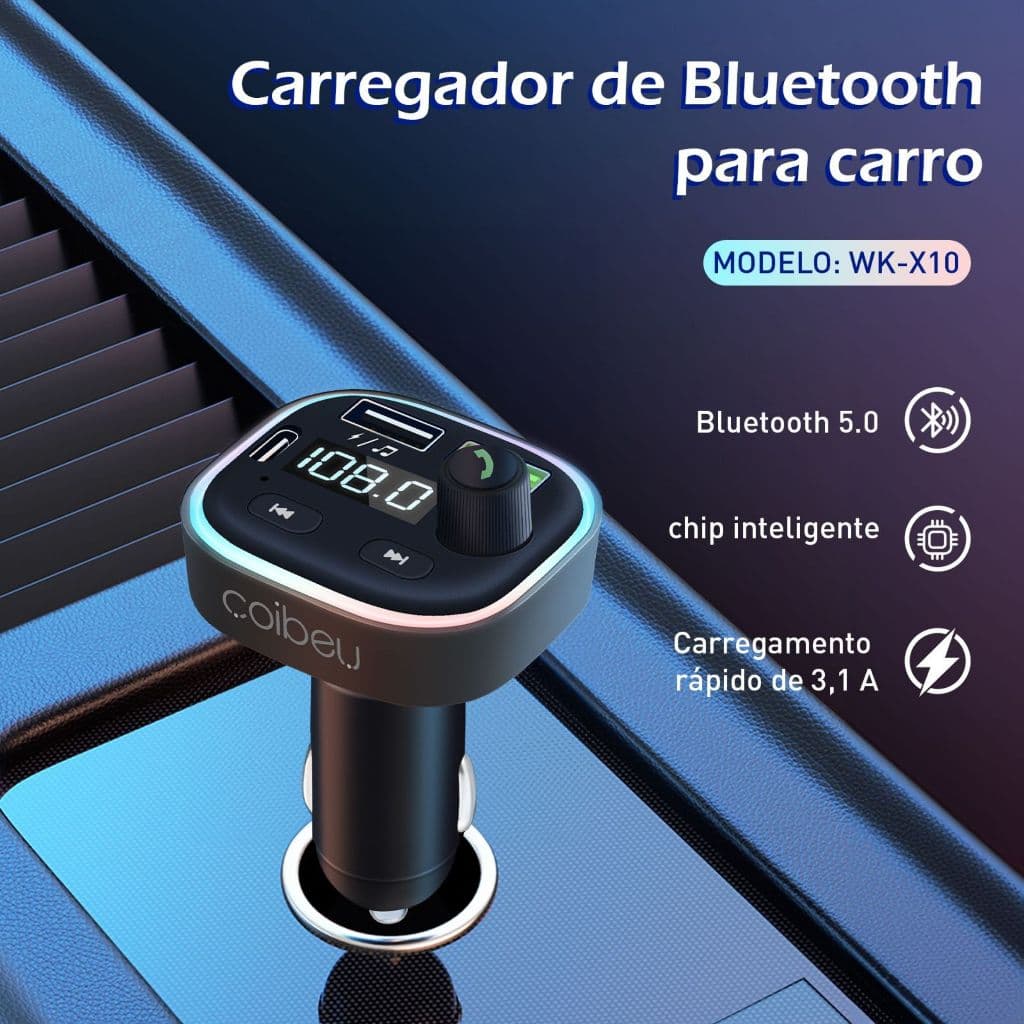 Transmissor FM Bluetooth, Adaptador Bluetooth para carro, modulador sem fio Mp3 Player Carregador Duplo Usb