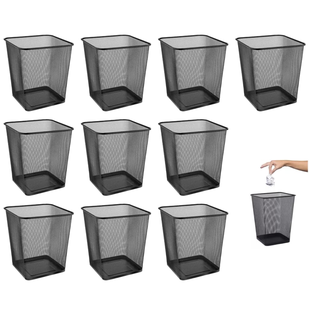 Kit 10 Lixeiras Cesto Lixo Escritório Aramado Metal 18 Litros Preto/Cinza Quadrado Luxo