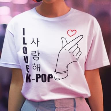 Camiseta Branca  Kpop Eu Amo KPOP