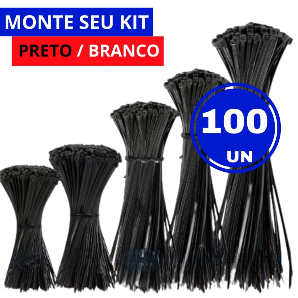 Kit 100 Cintas Plasticas Abracadeira Nylon Enforca Gato Preto/Branco - Várias Medidas