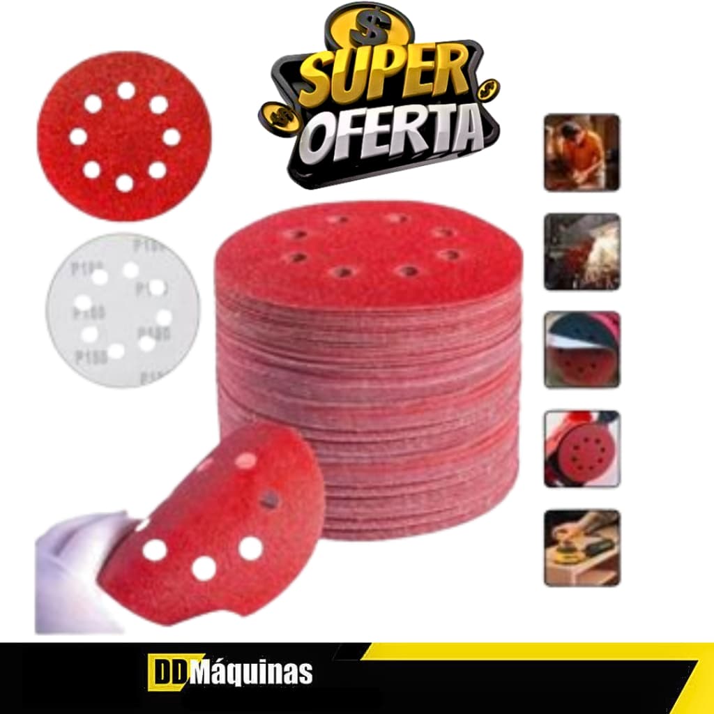 Kit Com 10 Pacotes De Discos De Lixa Hookit 125mm GR 120 - Mtx