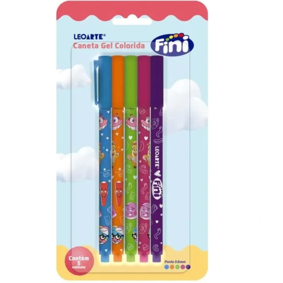 Caneta Gel 0.6 mm Leo&Leo Fini 5 Cores
