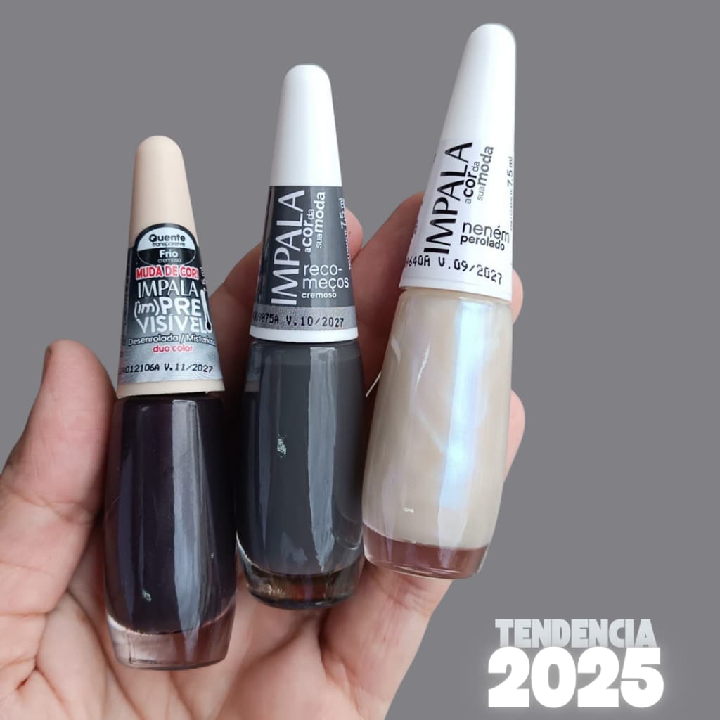 Kit 3 Esmalte Impala Muda de Cor Desenrolada Misteriosa Perolado Nenem Cremoso Recomeços