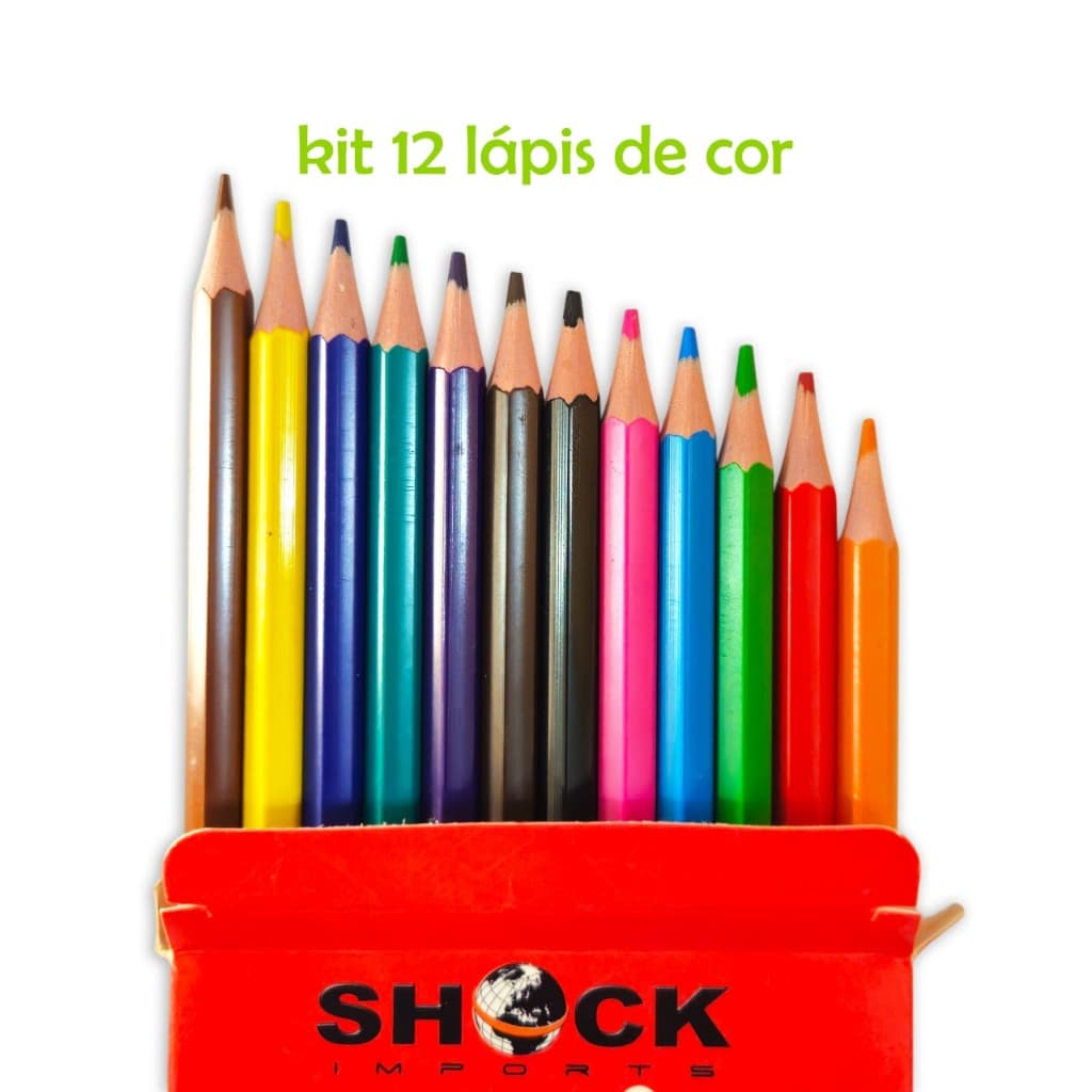 Kit Lápis de Cor 12 Cores Sextavado Flex Ecológico SHOCK Material Escolar