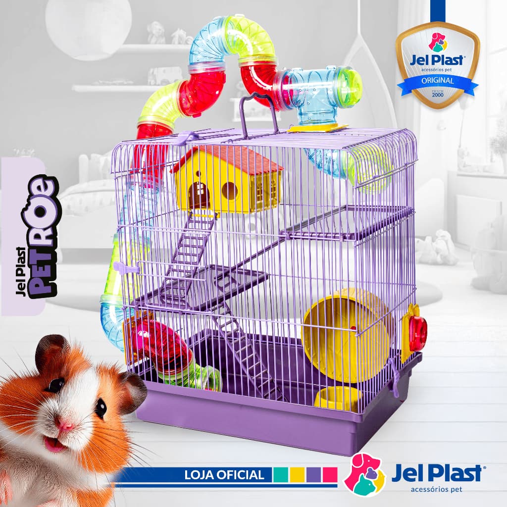 Gaiola para Hamster com Tubos Completa Super Luxo Jel Plast