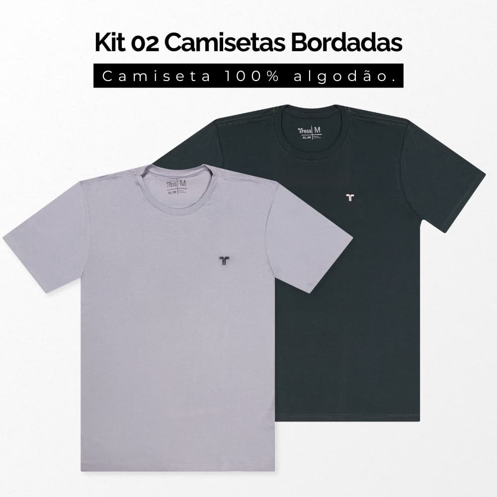 KIT 2 CAMISETAS LISAS MASCULINAS SORTIDAS MANGA CURTA - PREMIUM - COM BORDADO