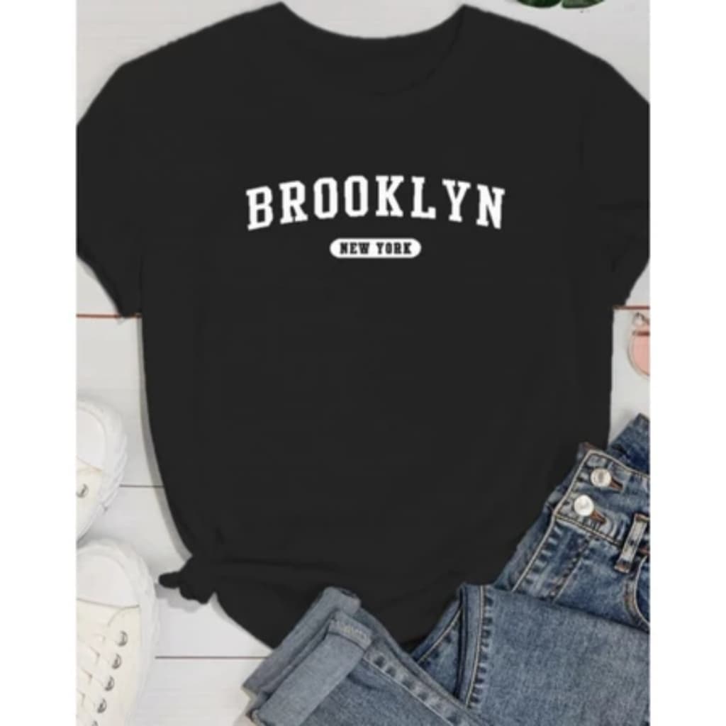 Camisa Camiseta Blusinha Baby Look Feminina Dia a Dia Brooklyn Estampada
