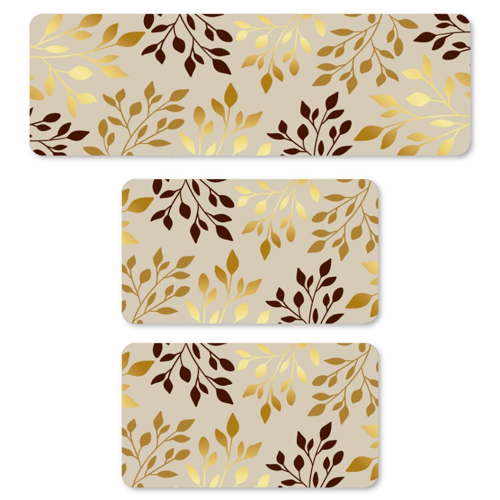 KIT 3 TAPETES PARA COZINHA ANTIDERRAPANTE DECORAÇÃO CASA FOLHAS DOURADO OURO