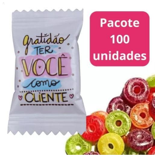 100 Balas Personalizadas Gratidão Ter Você Como Cliente Brinde Mimo