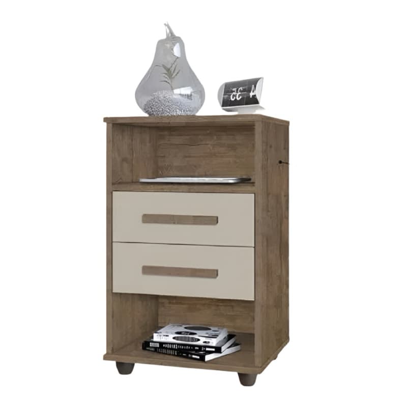 Mesa de Cabeceira 2 Gavetas - Cor Canela Off White - Quarto Casal ou Solteiro