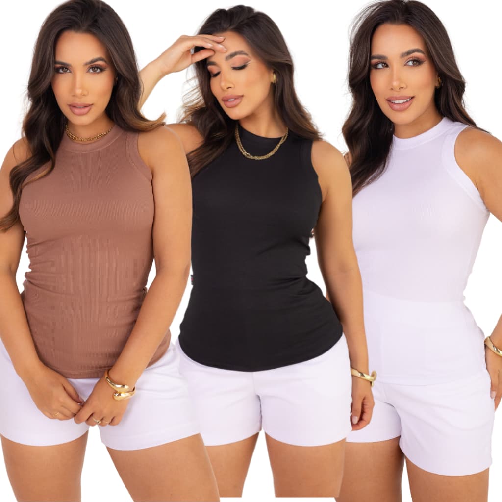 Regata Feminina Básica na Ribana Canelada Blusa Confortável Casual e Estilosa Ideal pro Dia a Dia