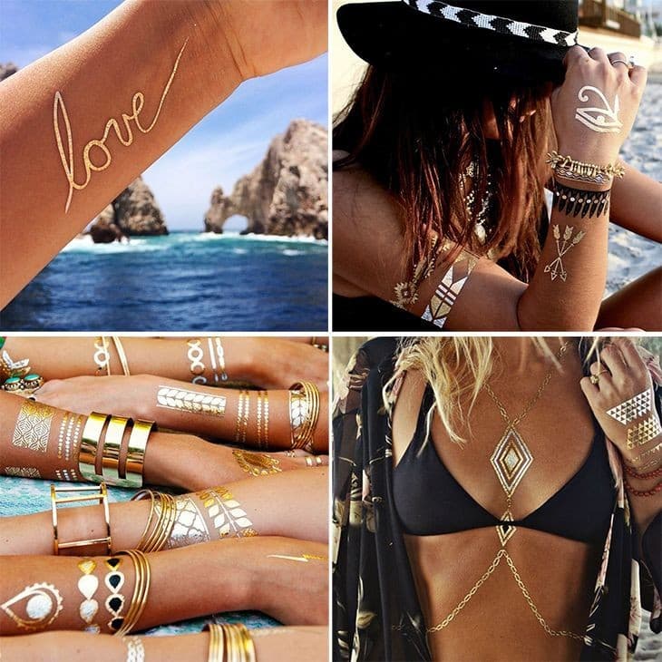 Cartela Tatuagem temporária metálica moda praia piscina blogueira verão Rave Show