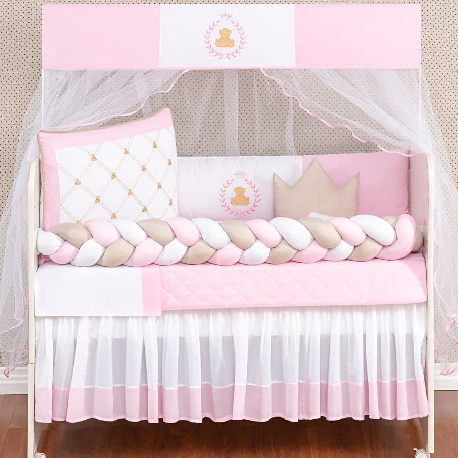 Kit Berço Urso Príncipe Rosa 11 Peças Padrão Americano