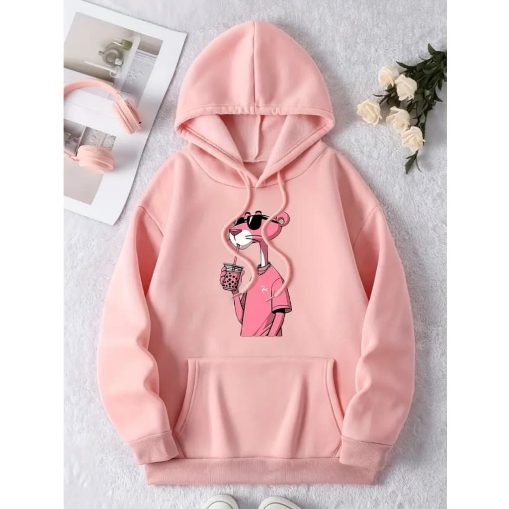 Moletom Unissex Canguru Pantera Cor De Rosa Blusa De Frio Flanelado Bolso e Capuz