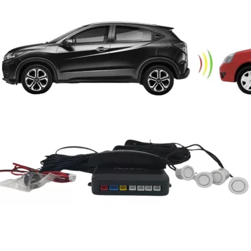 Kit Sensor Estacionamento Automotivo 4 Sensores Branco 18mm