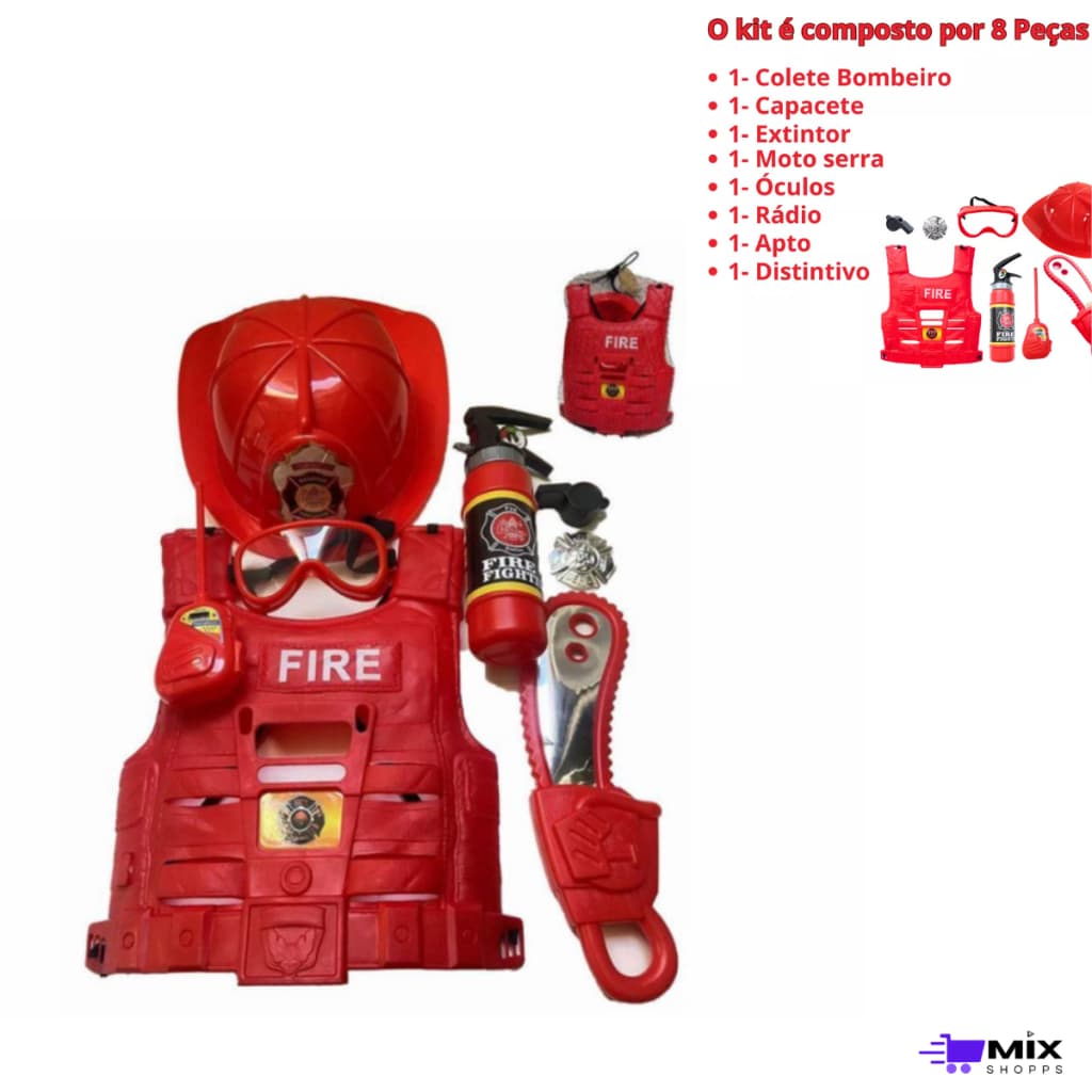 Brinquedo Kit Bombeiro Infantil Com Colete Capacete e Acessórios Divertidos Educativos