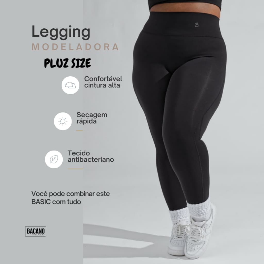 Calca legging plus size lycra basic pluz cintura extra alta com detalhes na cintura atrás