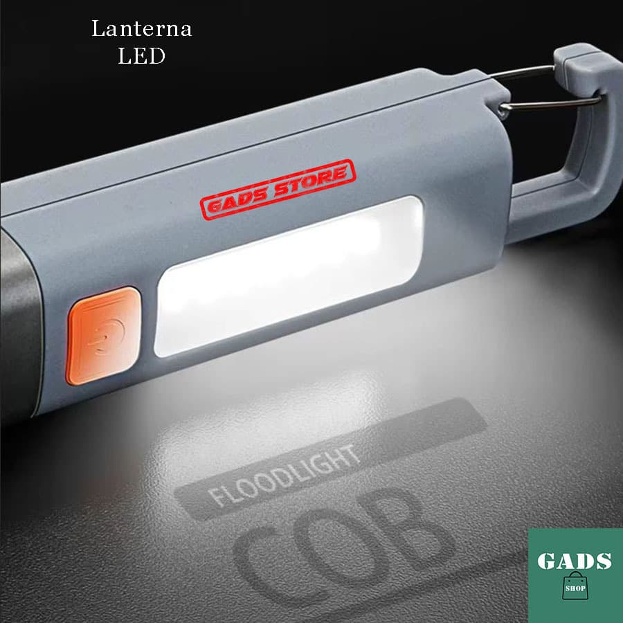 Lanterna Led Shark COB Side Light 5 modos de Luz Recarregável Alto Desempenho Camping Trilha Pesca