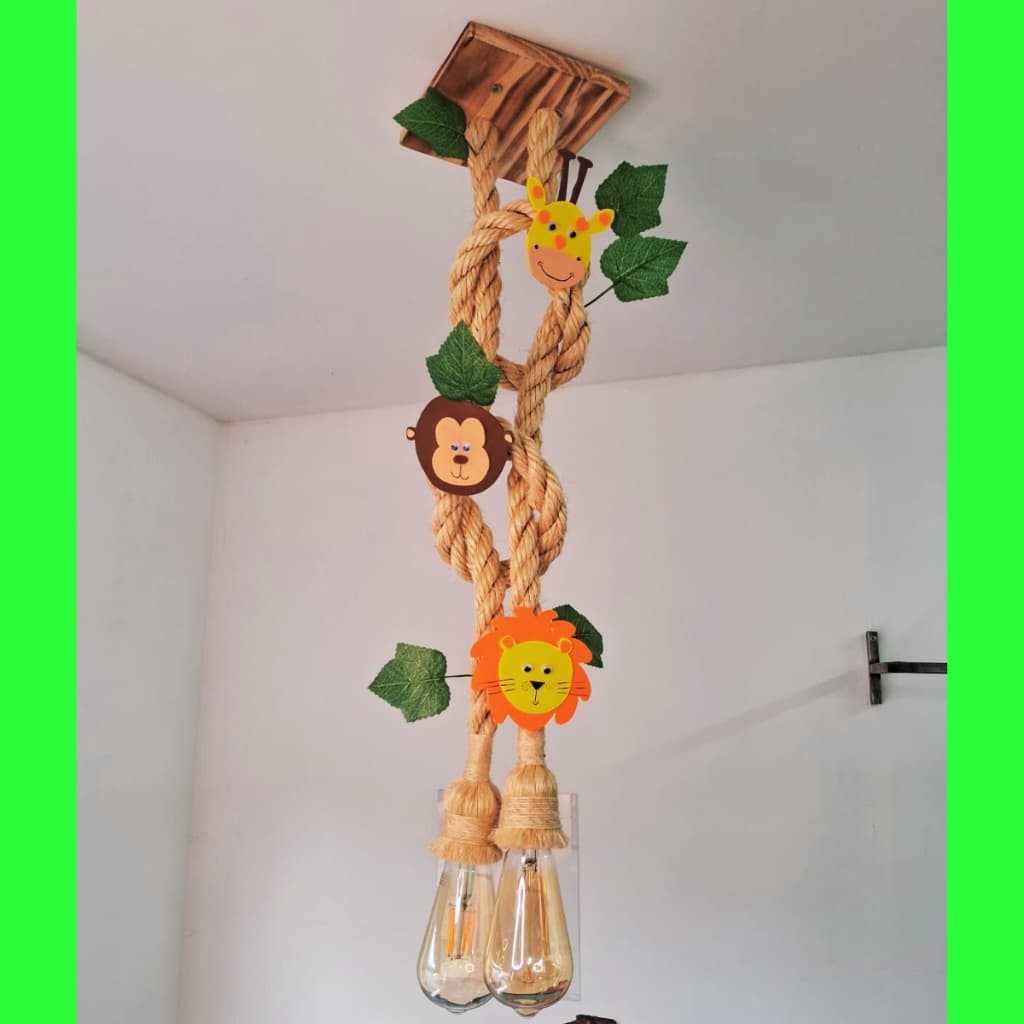 LUSTRE LUMINÁRIA DE TETO PENDENTE CORDA SISAL DECORAÇÃO QUARTO SAFARI