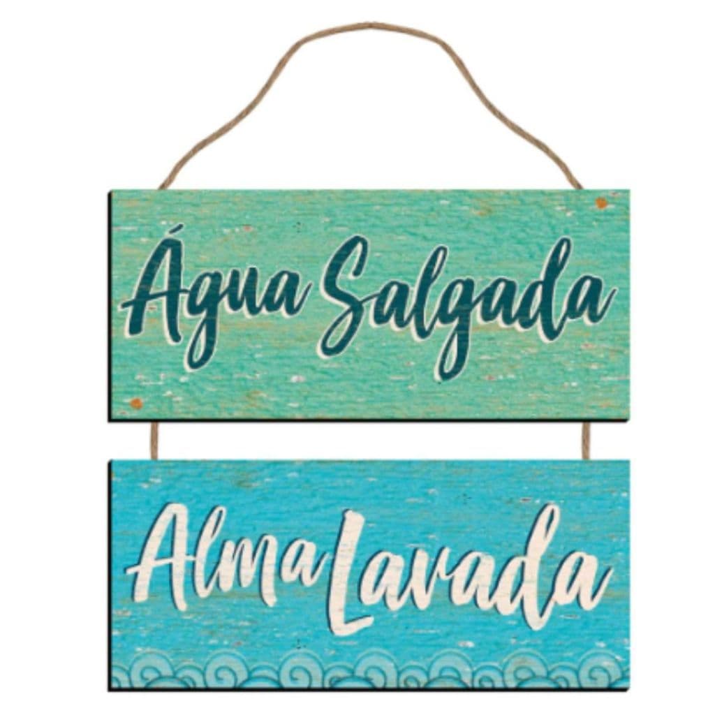 Placa Decorativa Água Salgada Alma Lavada - Enfeite Verão Praia Enfeite Diferente Casa Recepção