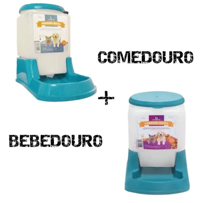 KIT Comedouro e Bebedouro Automático AZUL Para Cães e Gatos 3 Litros - Comedouro e Bebedouro Alvorada Cachorro e Gato