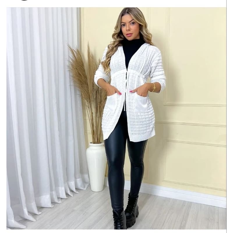 Cardigan com capuz #123 tricô para inverno moda feminina