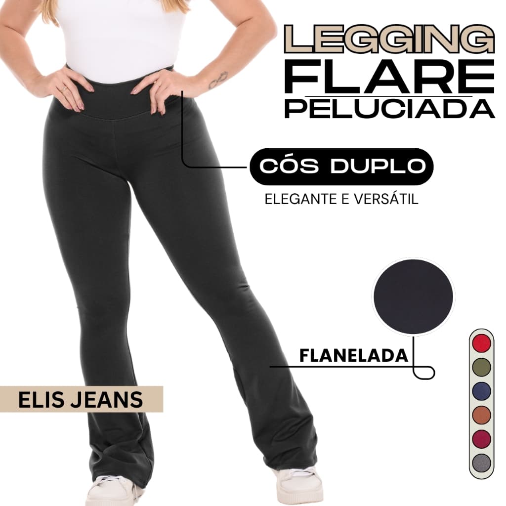 Calça Legging Flare Flanelada Cintura Alta