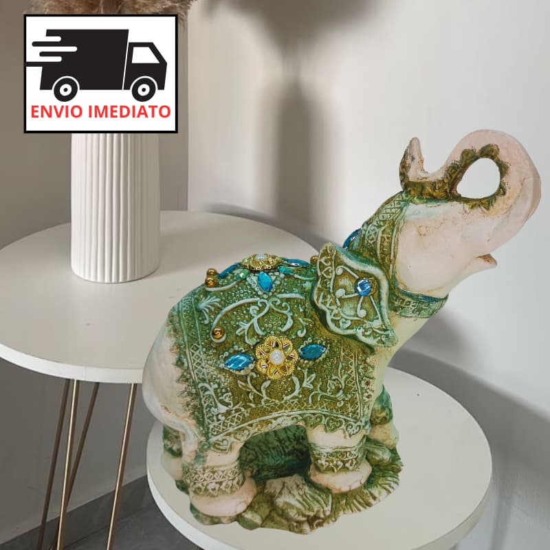 Elefante de Pedraria Verde e Branco: Sofisticação e Encanto que Transformam Sua Decoração!