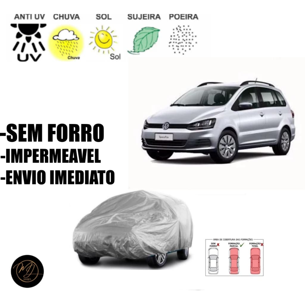 Capa de Cobrir Carro SPACEFOX SEM FORRO G- Impermeável e Proteção Completa contra Sol