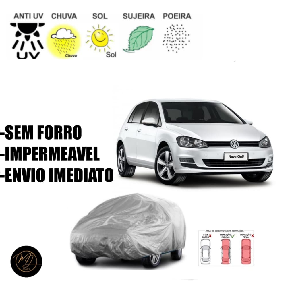 Capa de Cobrir Carro GOLF SEM FORRO M- Impermeável e Proteção Completa contra Sol, Chuva e Poeira