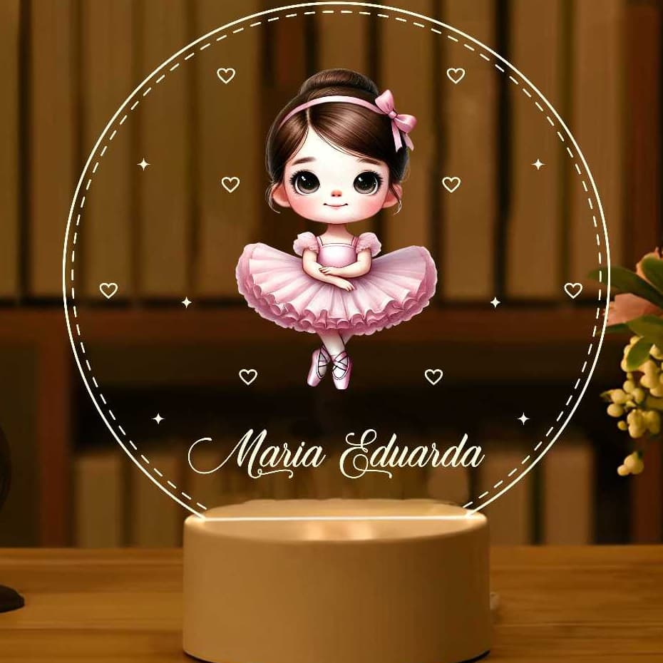 Luminária Bailarina LED 7 cores RGB Personalizada nome Criança, Decoração, Bebê, Acrílico, Presente