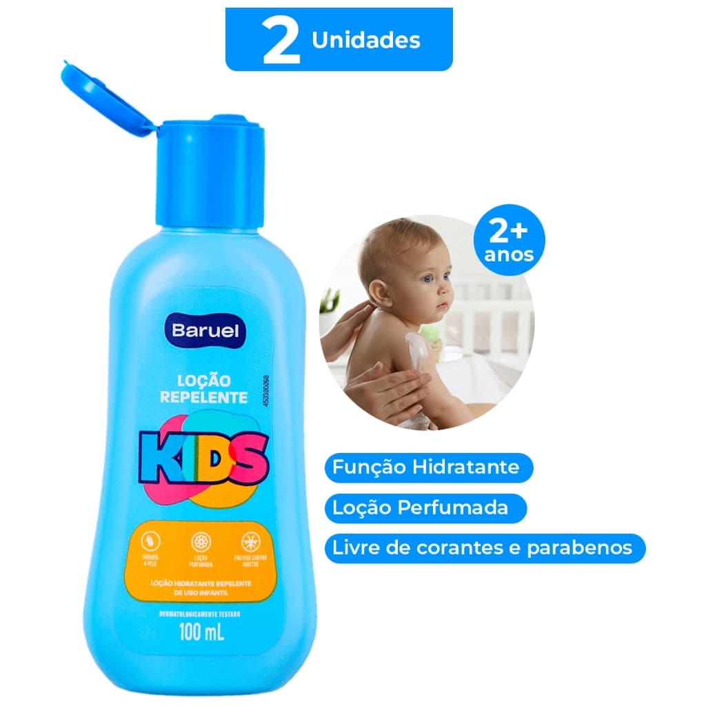 Kit 2 Repelente de Inseto Baruel Kids Loção Contra Mosquitos Pernilongo Para Crianças 100ml