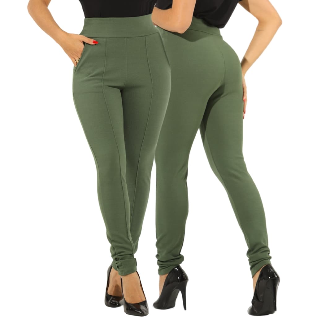 Kit 2 Calças Feminina Slim Jogger Malha Crepe Social Skinny