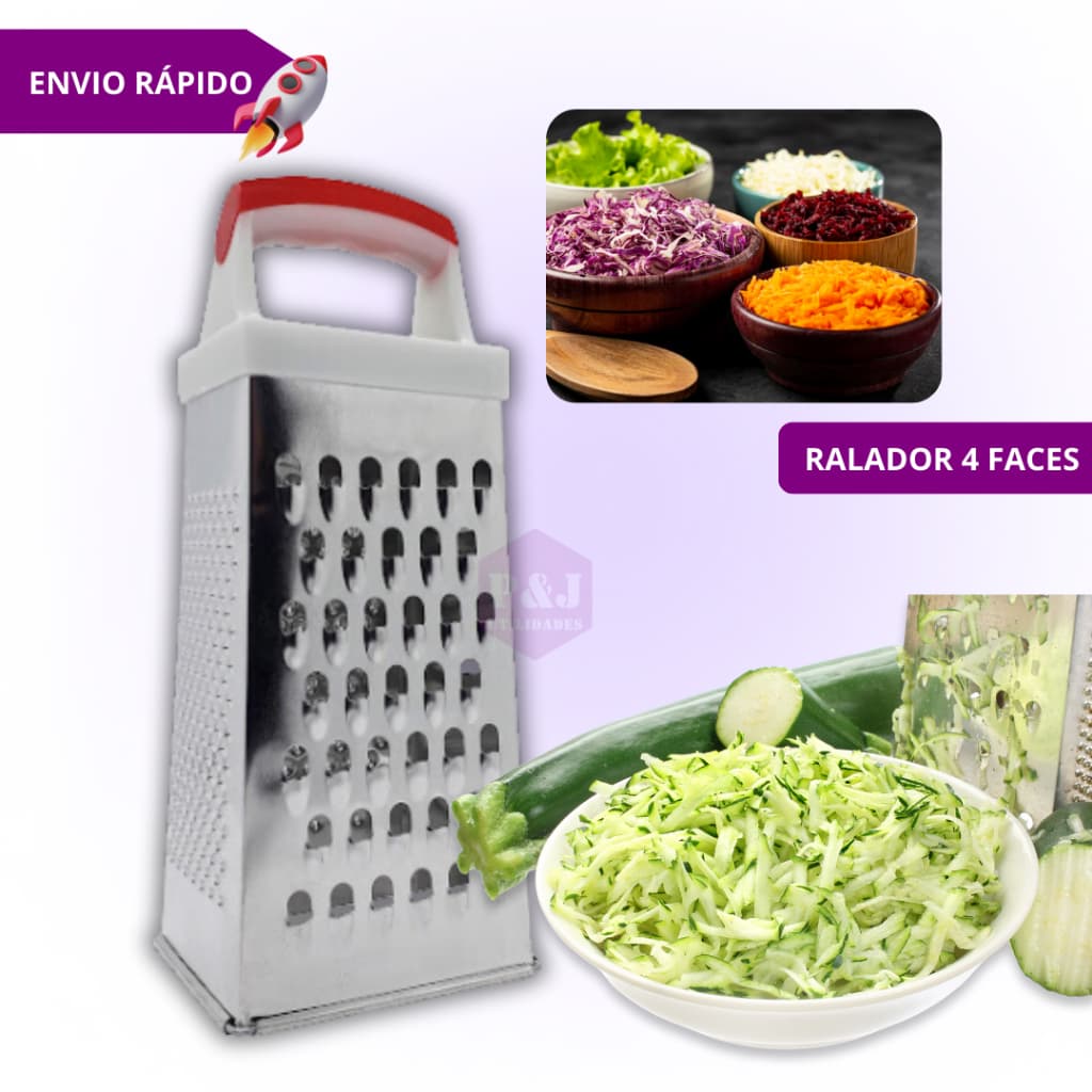 Ralador de Legumes Verduras Queijo 4 Faces Aço Inox Resistente Multiuso e Prático para Cozinha