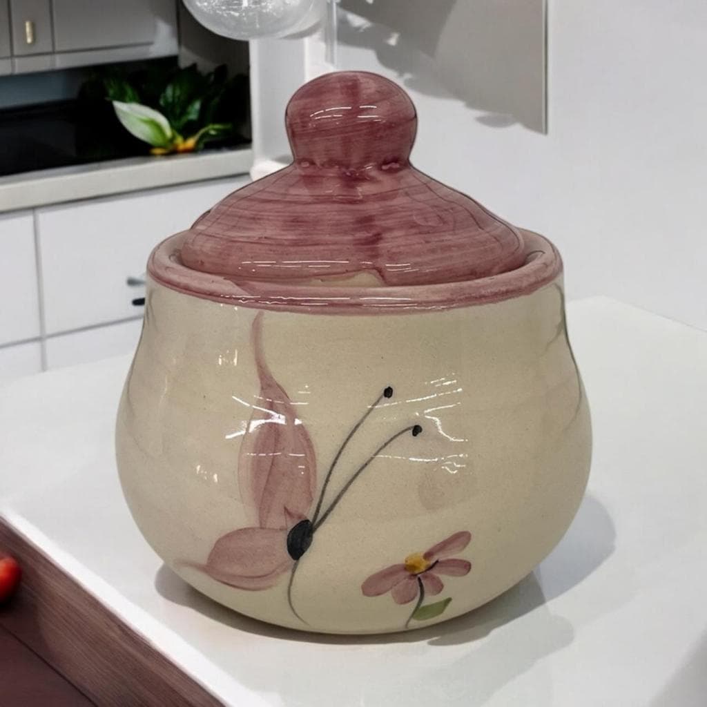 Açucareiro Redondo Pintado á Mão de Cerâmica