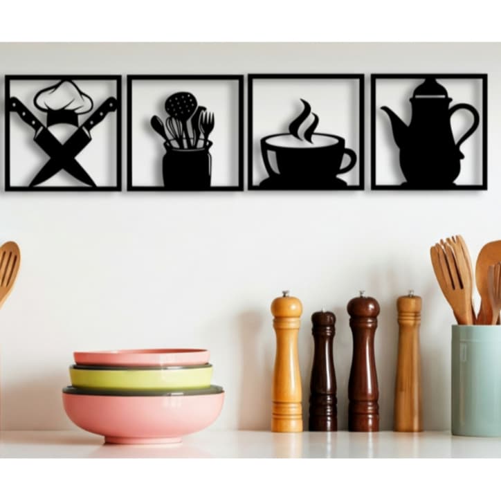 Quadro Decorativo Cozinha Vazado 04 Peças