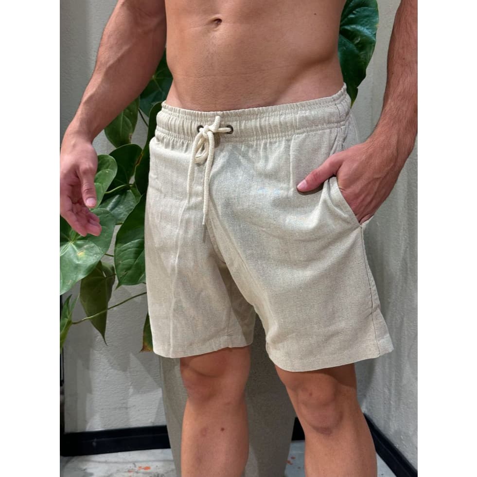 Short De Linho Masculino Básico Mauricinho Alta Qualidade Moda Praia Verão Academia Treino