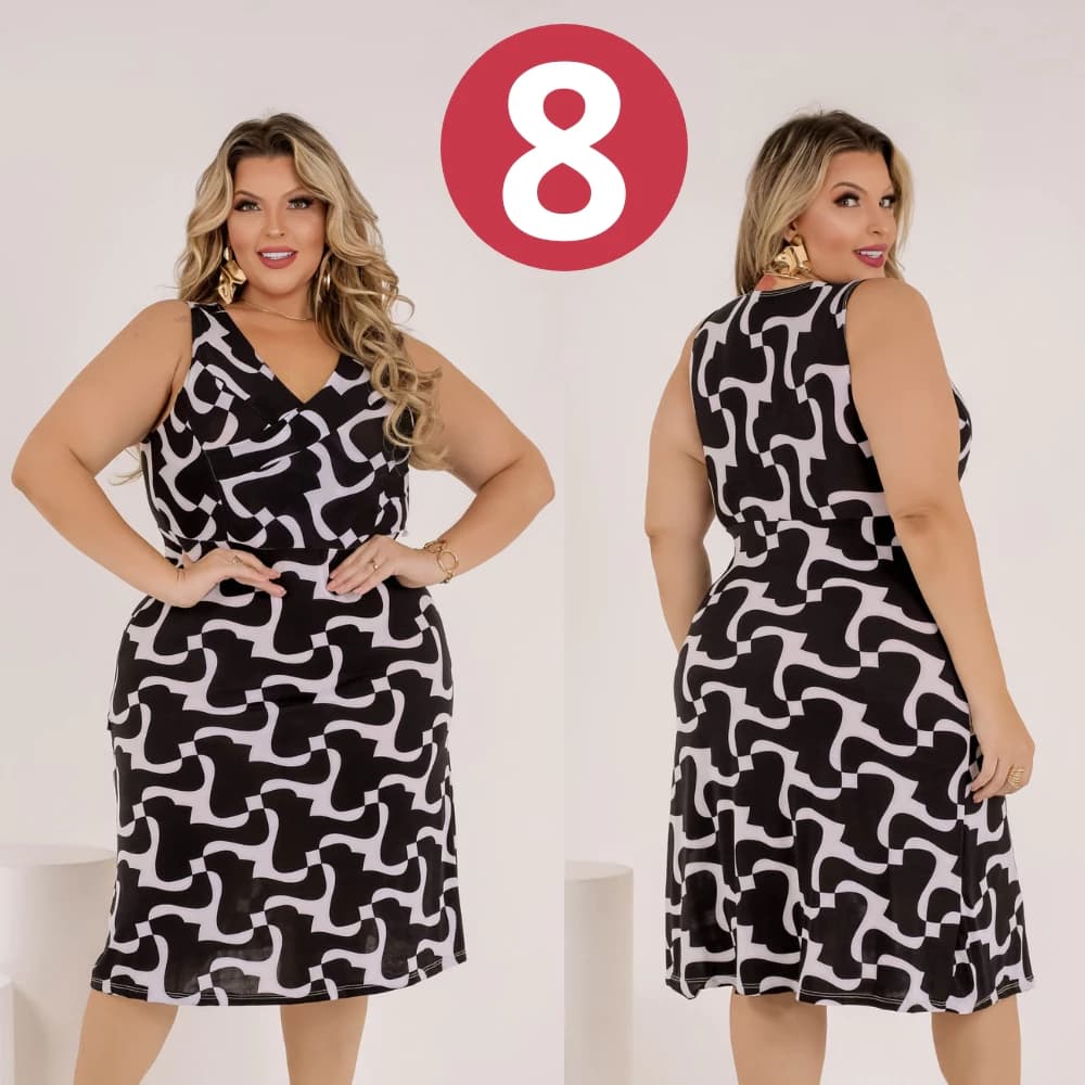 KIT 2 Vestido plus size liganete estampado curto moda senhora