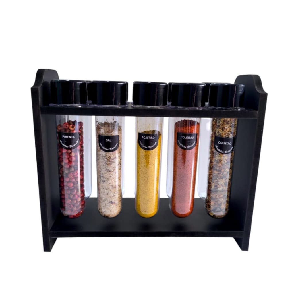 Porta temperos e porta condimentos Preto com 10 potes + 20 etiquetas promoção