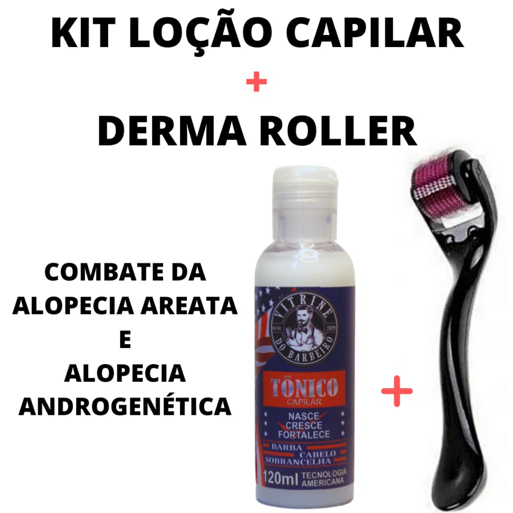 Kit Dermaroller + Tônico Capilar Unissex Para Crescimento do Cabelo Evita Queda