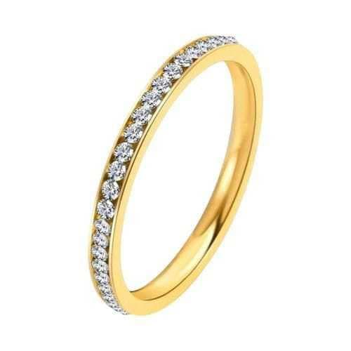 Anel aparador 2mm Dourado Aço Inoxidável compromisso feminino anel noivado casamento cravejado hipoalergenico zirconia