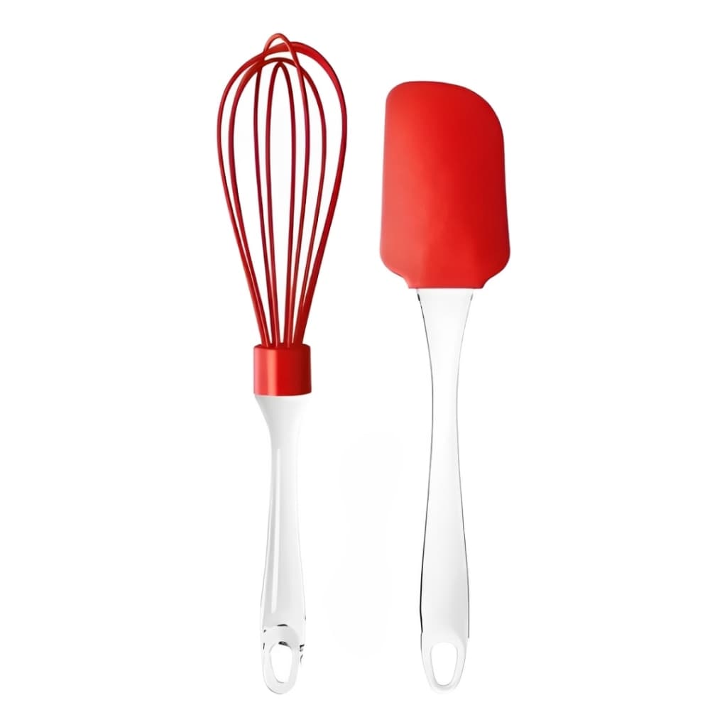 Kit Espátula E Batedor De Ovos Vermelho Cabo Transparente