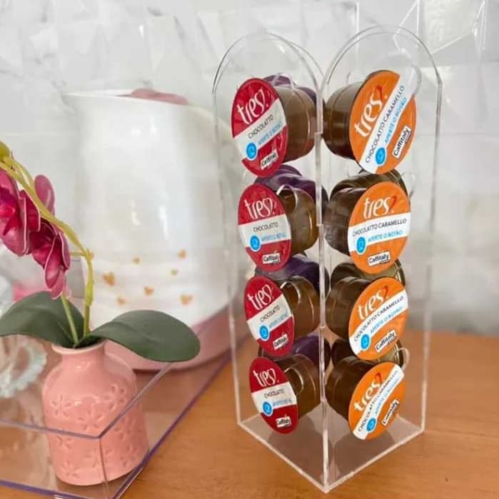 Suporte para Capsulas de Cafe Compativel 3 Corações Modelo Torre 4 Cores em Acrilico
