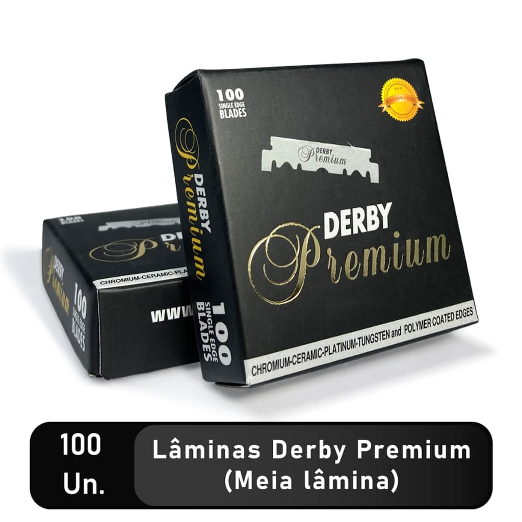 Lâmina Derby premium cortada 10 caixinhas com 100 metades totalizando 1000 metades