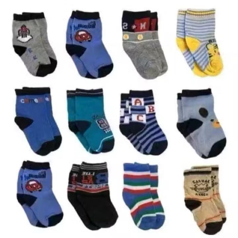 Kit 12 Meia Bebê Estampadinha Masculina 0 a 6,6 a 12,12 a 24 meses