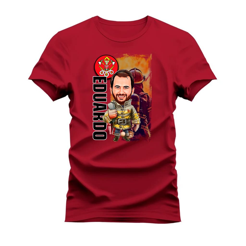 Camiseta Personalizada Com Cariactura De Bombeiro De Algodão