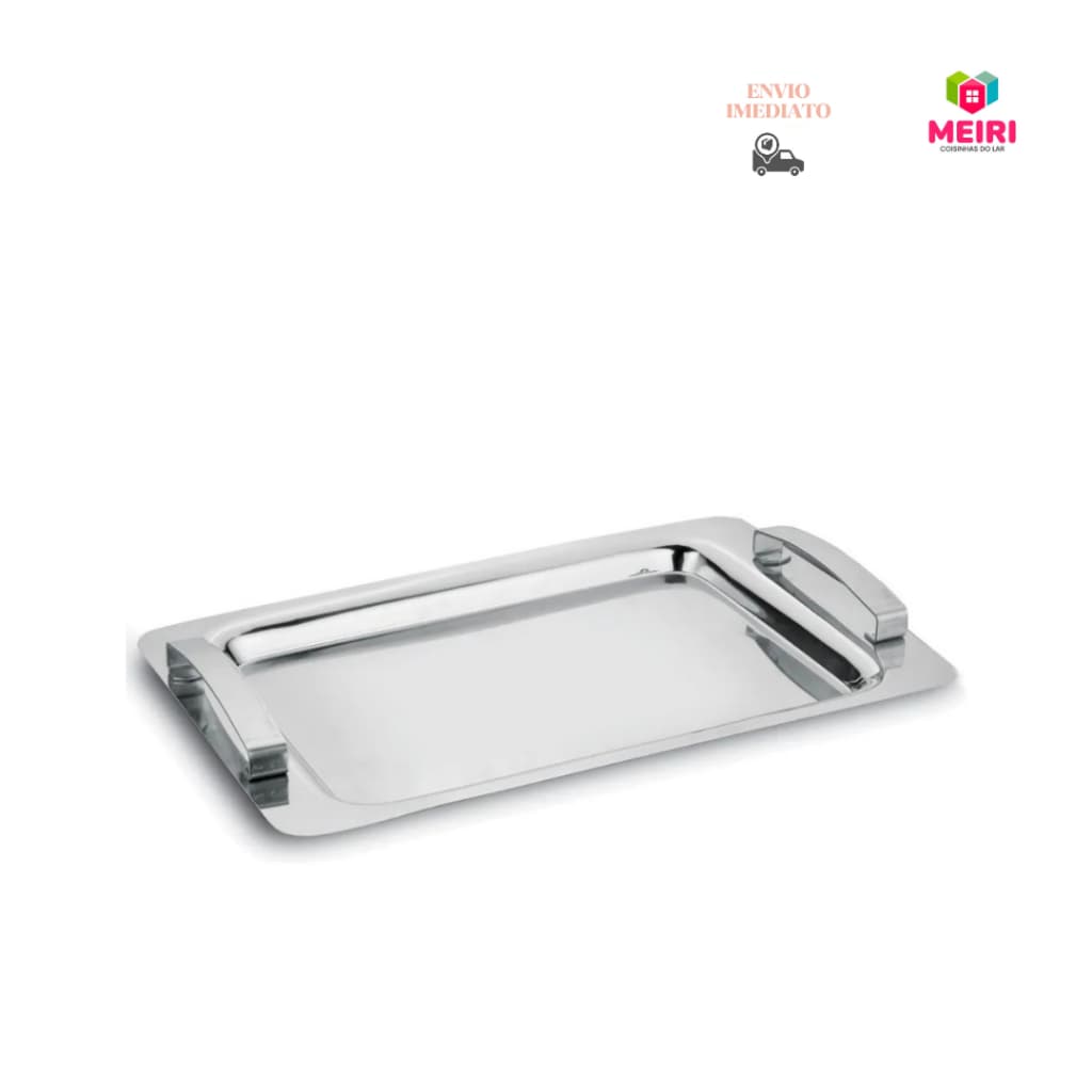Bandeja Retangular 36x24cm Grande Aço Inox Com Alças ideal Para Servir Petiscos, Cafés e Lanches