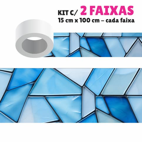 Faixa Decorativa Kit com 2 Faixas Papel de Parede Border Faixa Adesiva Decoração - VITRAL AZUL VIA221