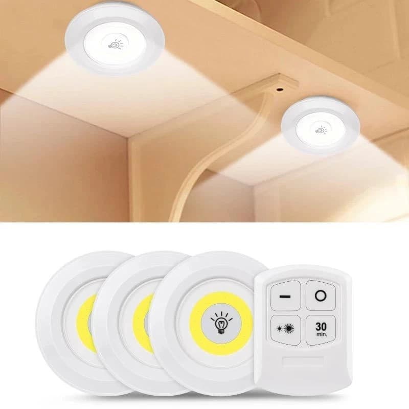 3PCS Luminária Kit 3 Lâmpada Led Spot Sem Fio Controle Remoto Lâmpada Led Sem Fio